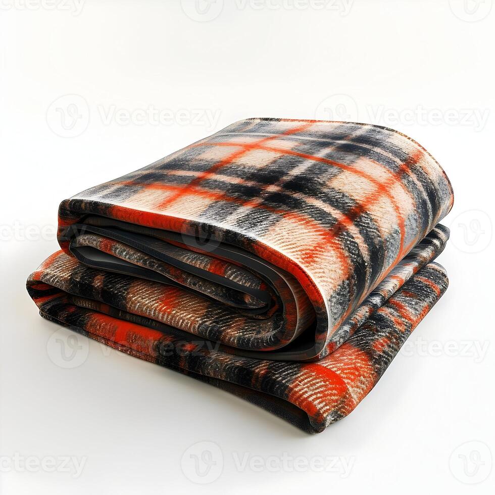 AI generated Folded wool plaid checked blanket isolated on a white background. High quality. AI Generative photo