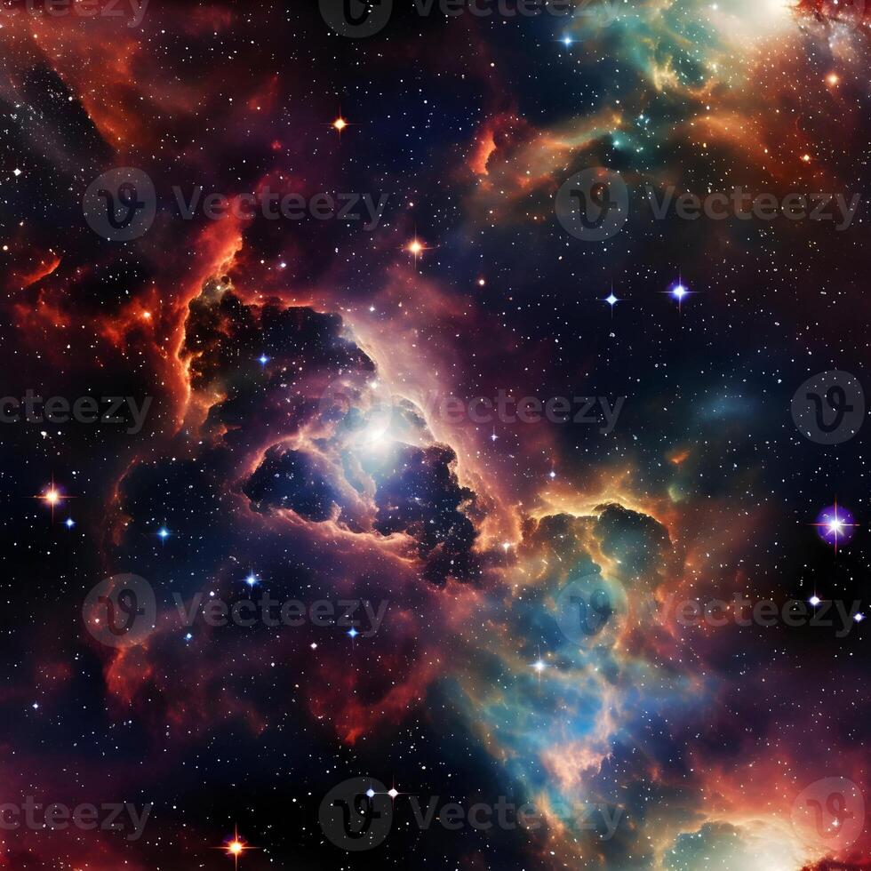AI generated Realistic shot of a vast and majestic cosmos seamless pattern. Stars in the galaxy seamless background. High quality. AI Generative photo