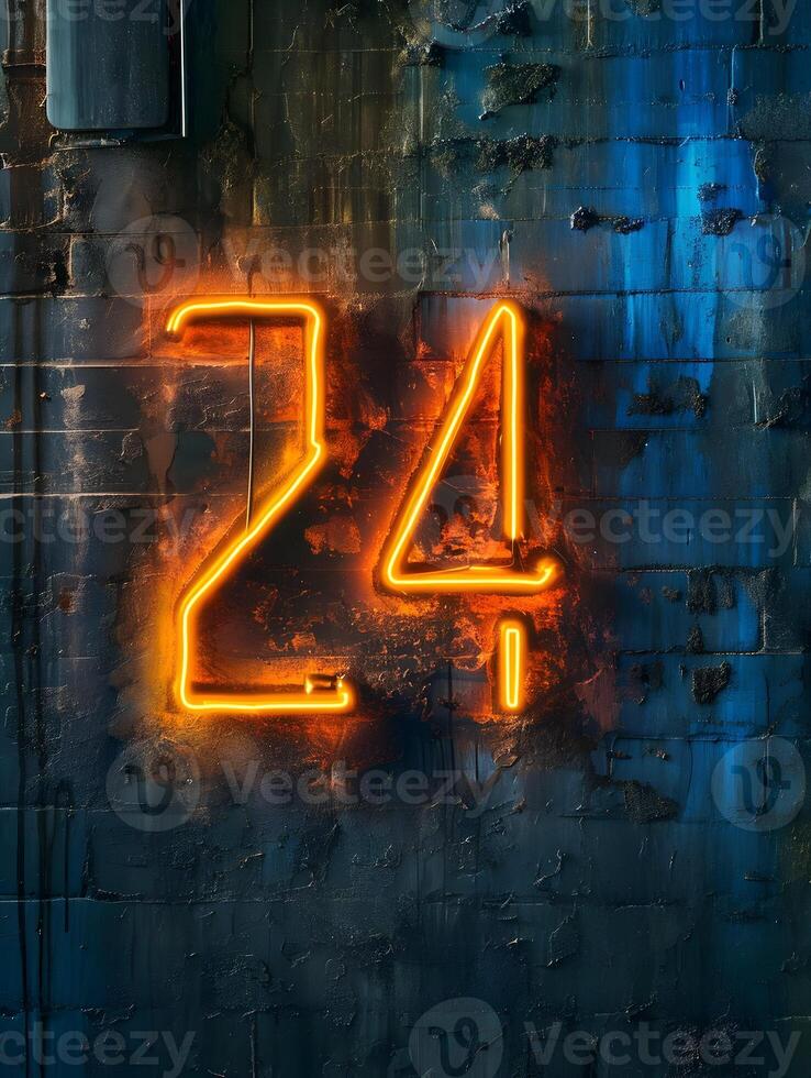 AI generated The number 24 is highlighted with a orange neon light effect. New Year number. High-resolution. AI Generative photo