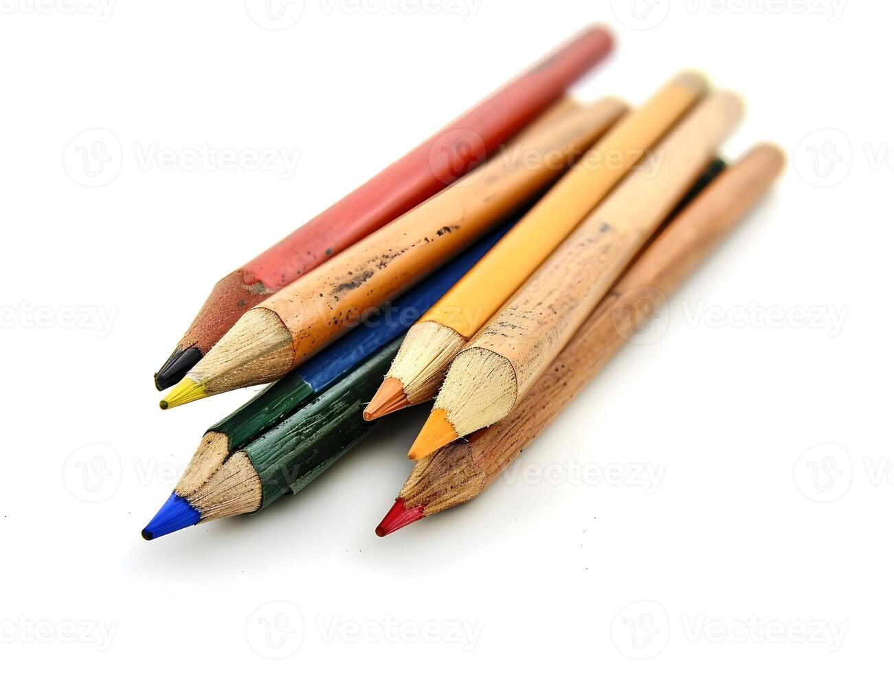 AI generated A different colors pencils and pens lying one by one isolated on a white background. High quality. AI Generative photo