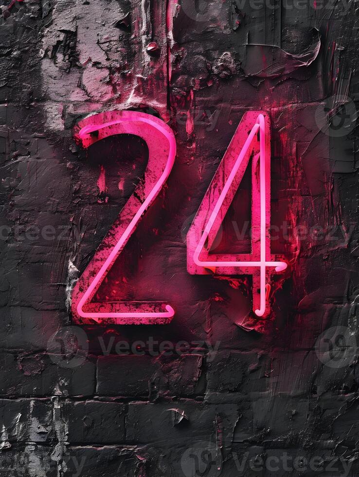 ai generado el número 24 es destacado con un rosado neón ligero efecto. nuevo año número. alta resolución. ai generativo foto