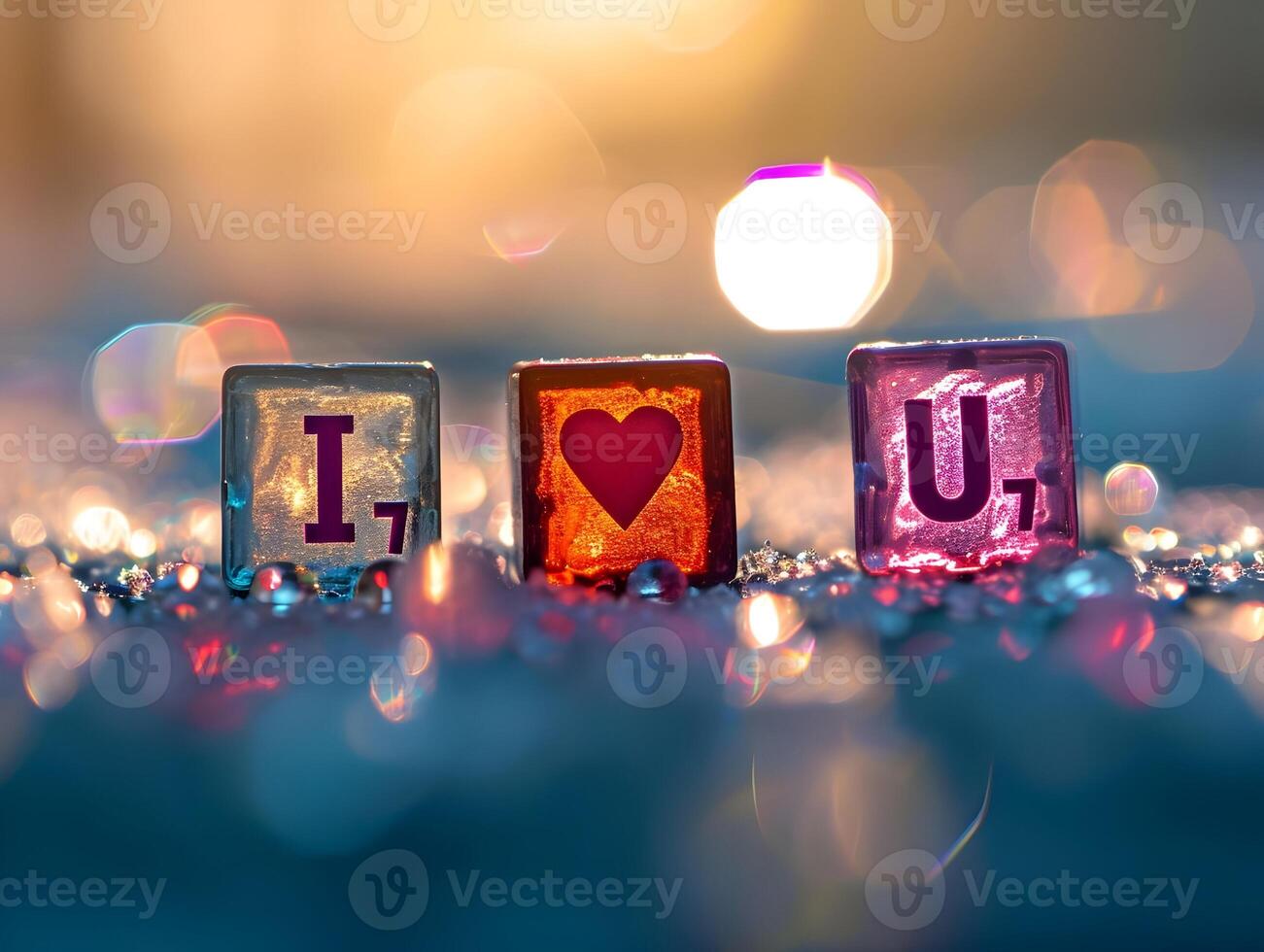 AI generated Cubes with text spelling I love U cinematic photo bright colors. High-resolution. AI Generative