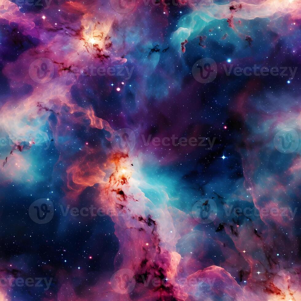 AI generated Realistic shot of a vast and majestic cosmos seamless pattern. Stars in the galaxy seamless background. High quality. AI Generative photo