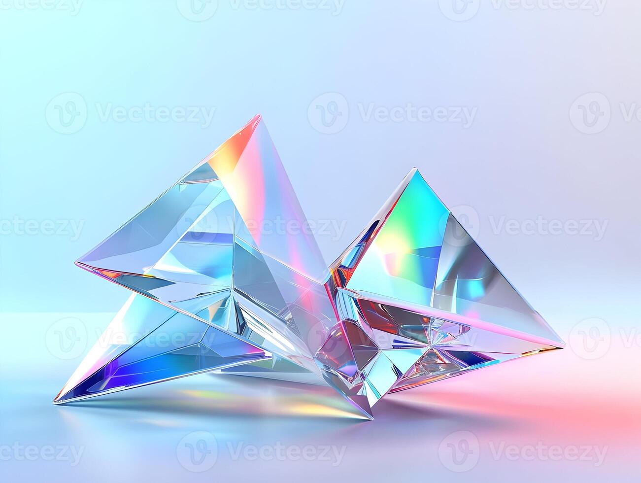 AI generated Transparent bright crystals with white and blue light and rainbow reflection. High quality. AI Generative photo