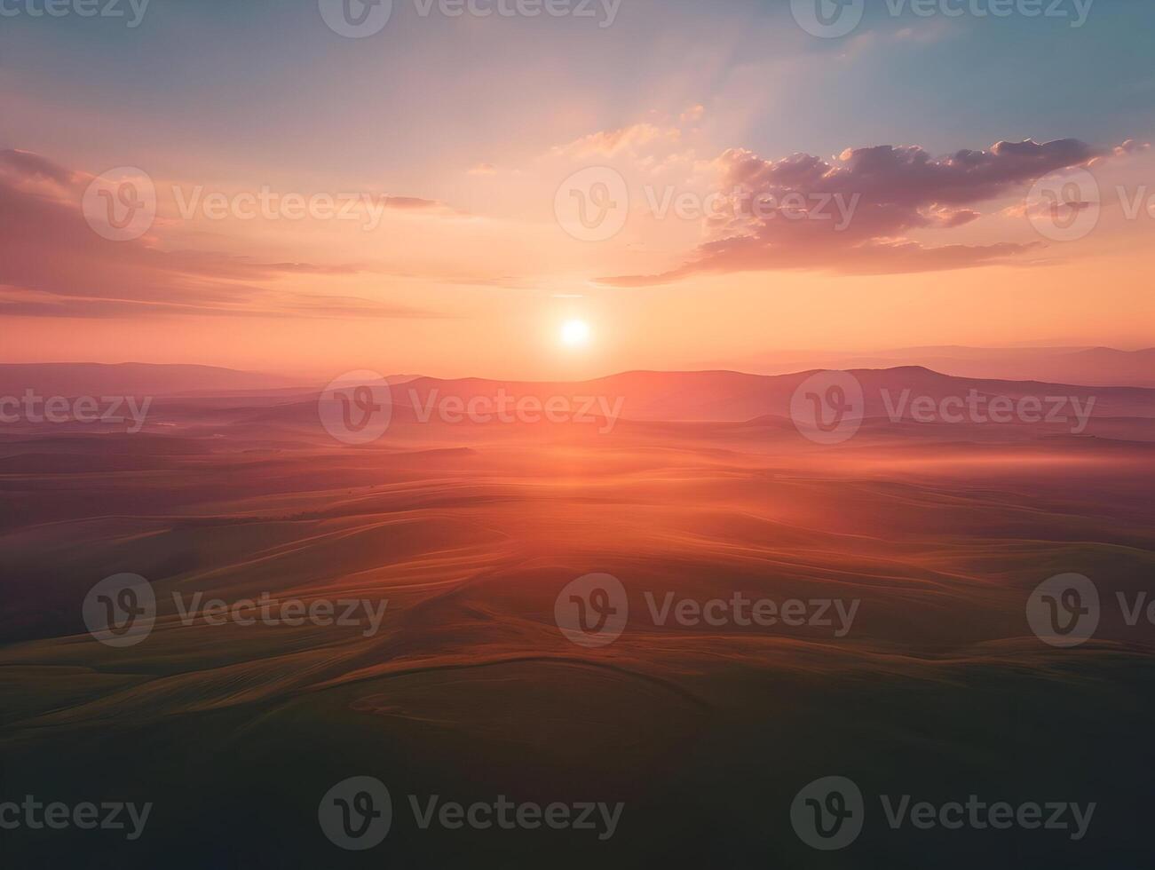 AI generated Sunrise over the horizon of the mountains aerial view cinematic photo. High-resolution. AI Generative photo