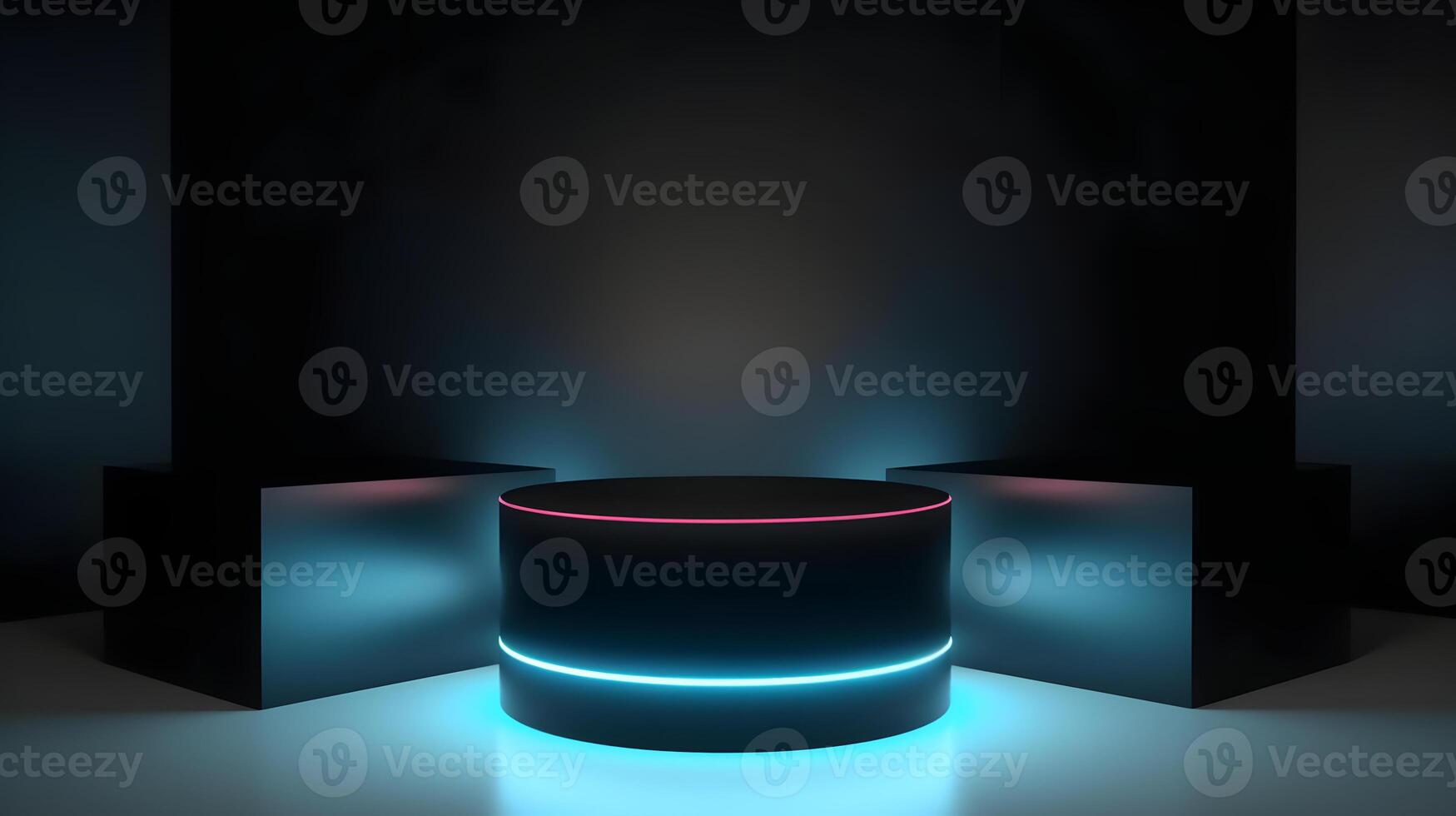 AI generated Empty space podium for product placement in dark neon style, neural network generated image photo