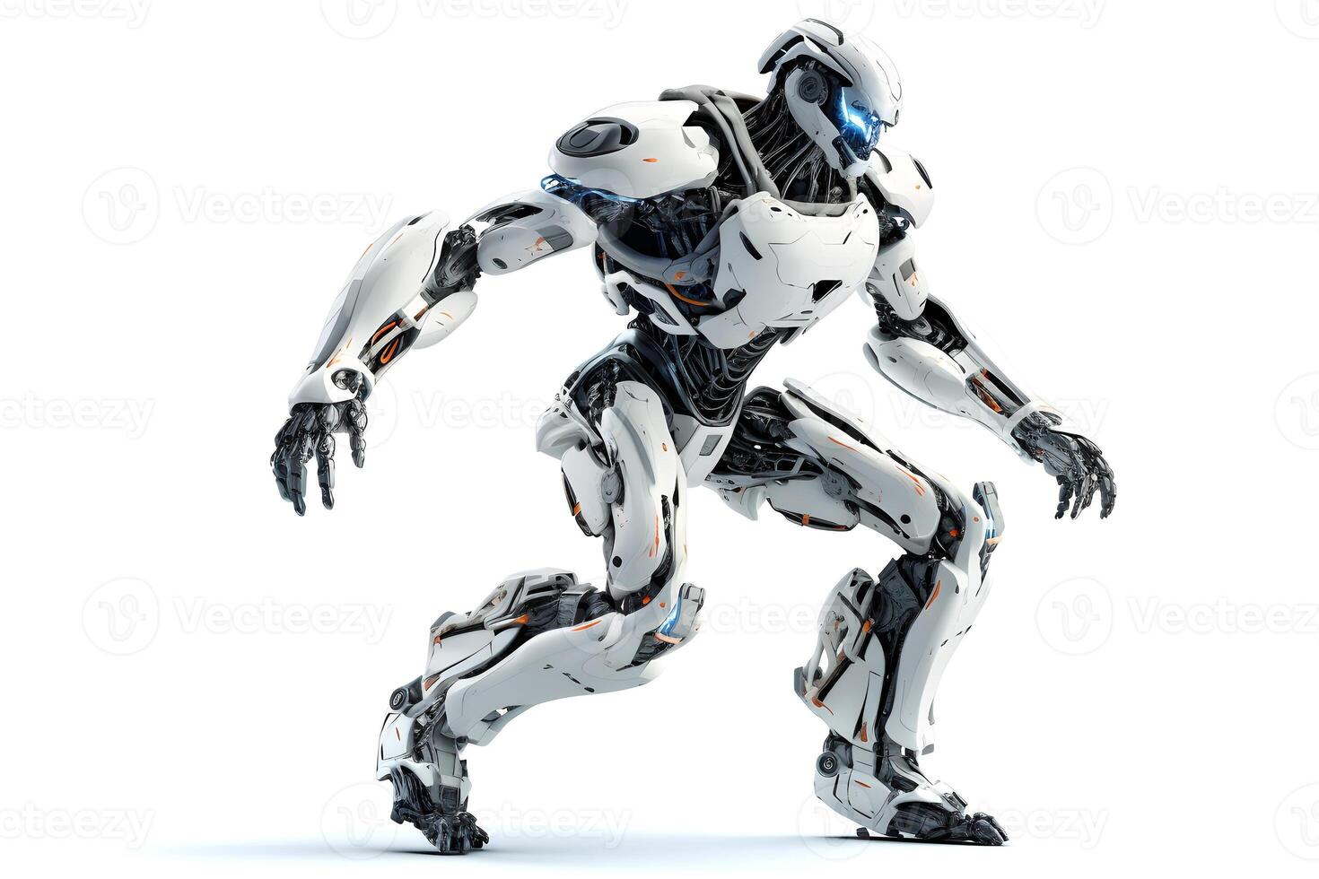 AI generated futuristic high-tech humanoid anthropomorphic robot on white background, neural network generated image photo