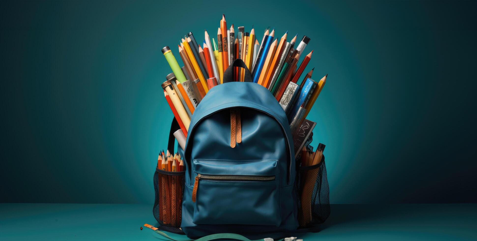 AI generated a backpack in a blue background with a pencil on it, photo