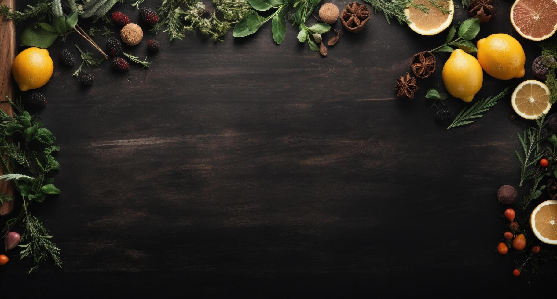 AI generated wood background with chalkboard and lemon photo