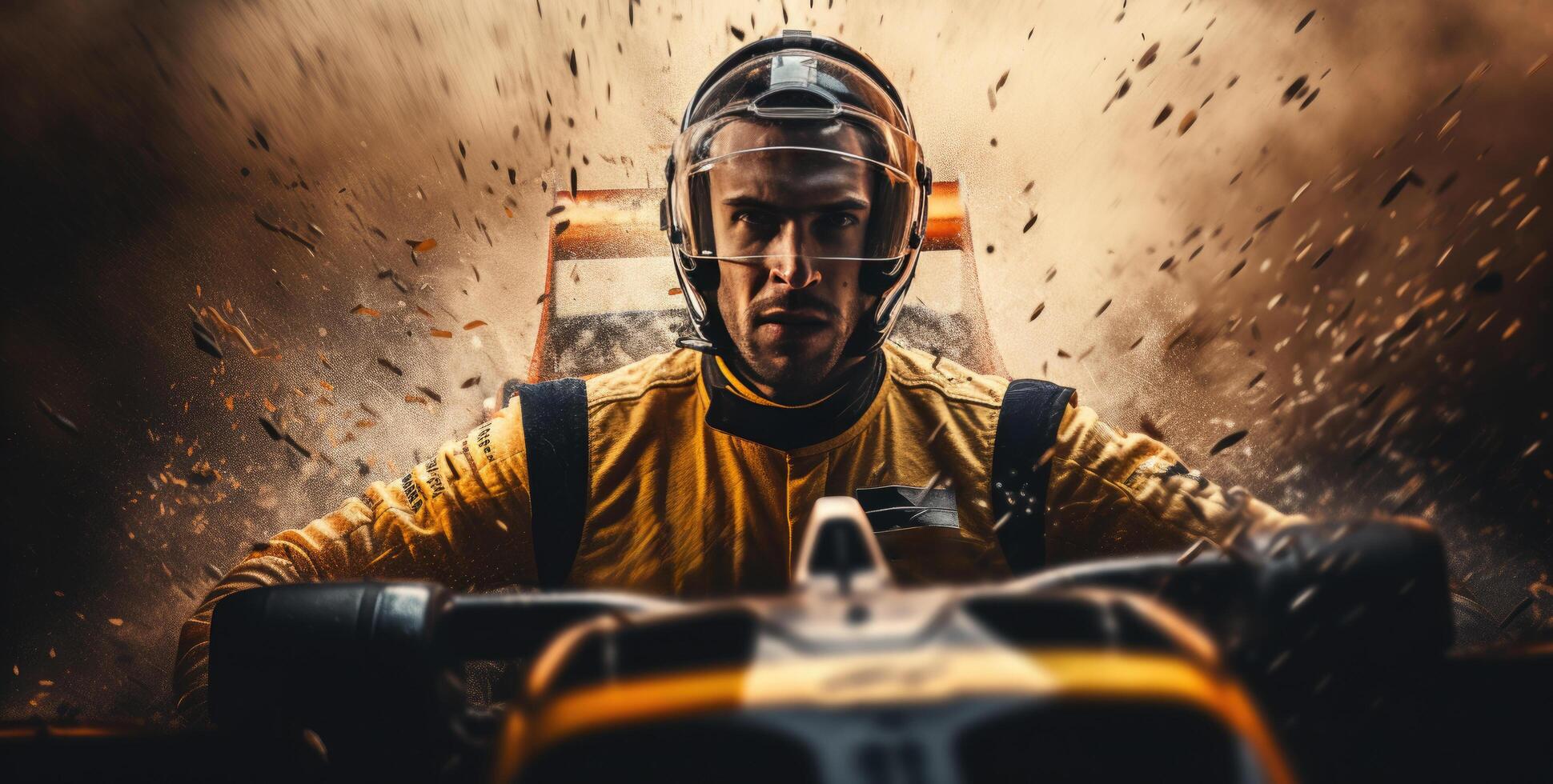 AI generated a man is in an orange racing car photo