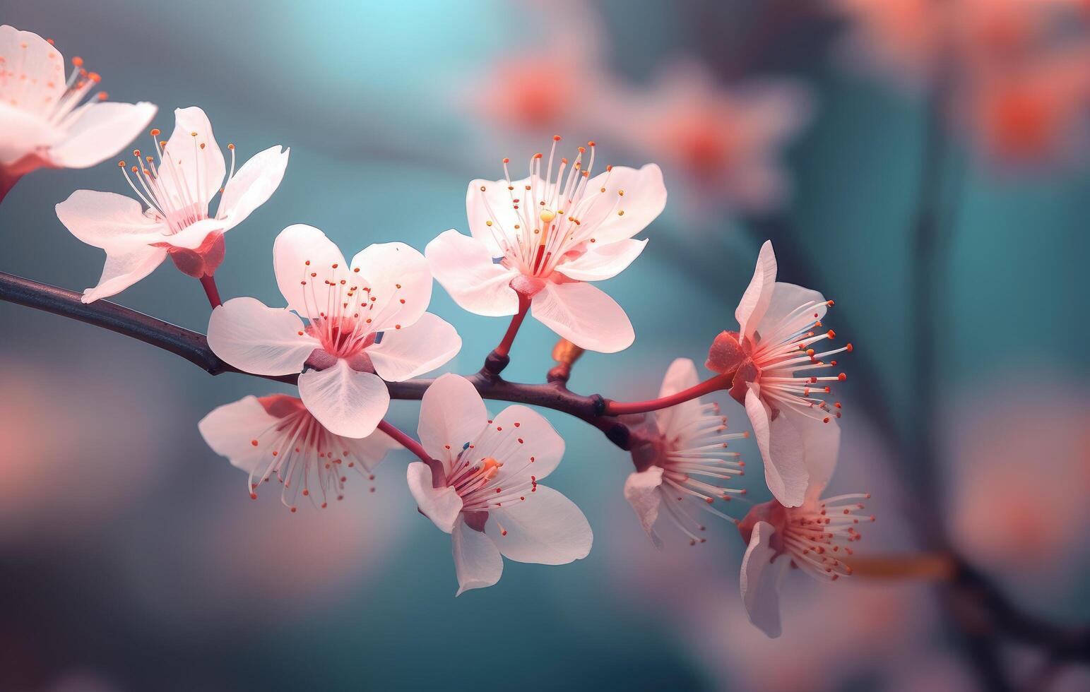 AI generated a pink sakura flower with bokeh in the background photo