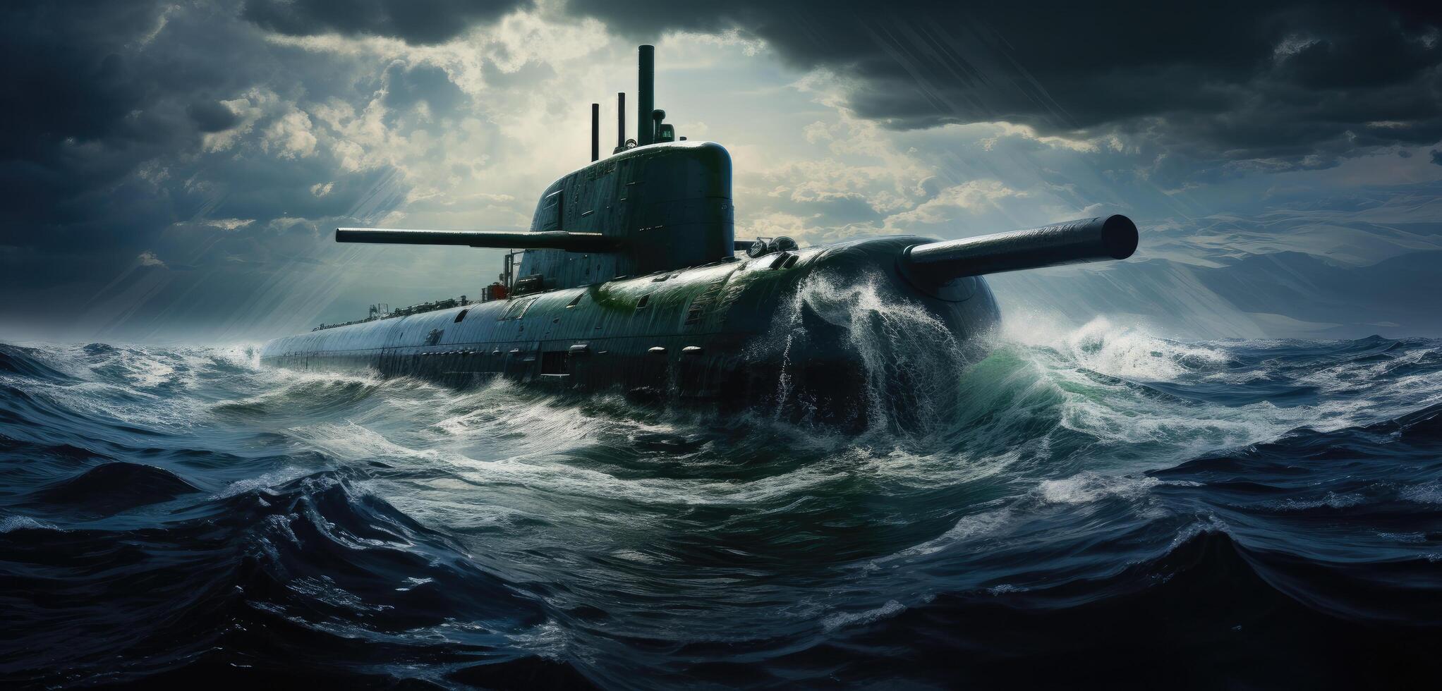 AI generated a submarine in the water during a stormy day photo