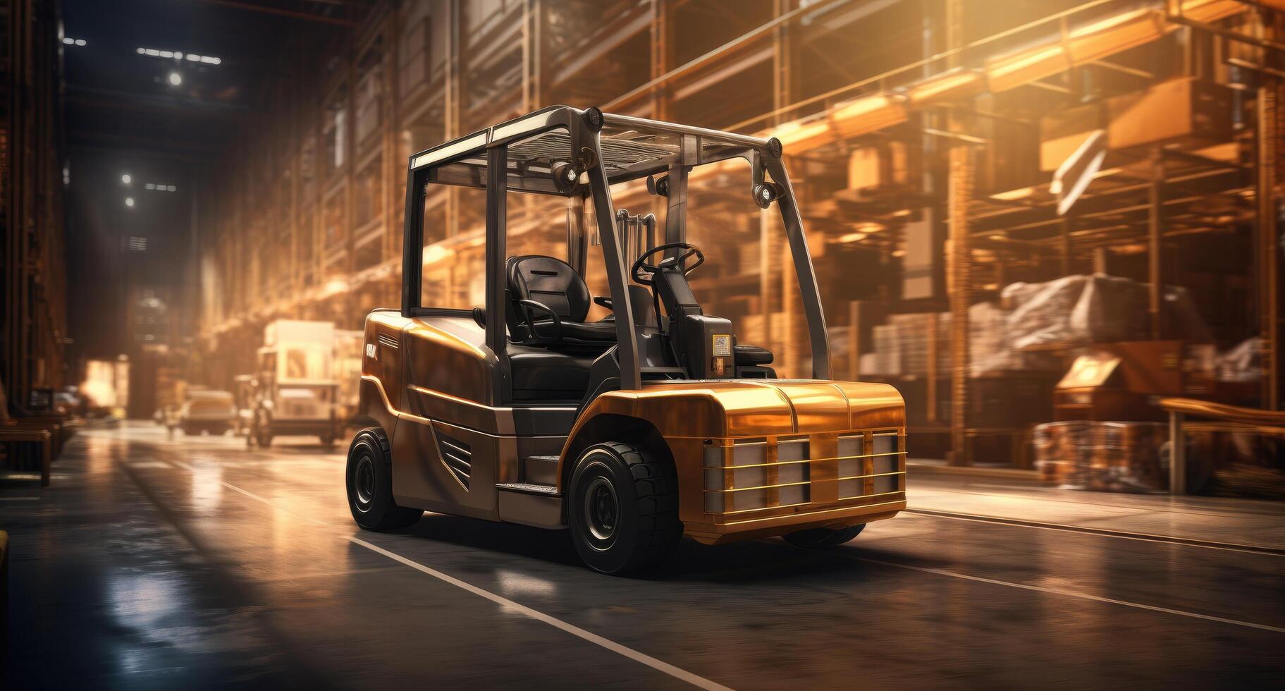 AI generated a forklift truck is driving through a warehouse photo