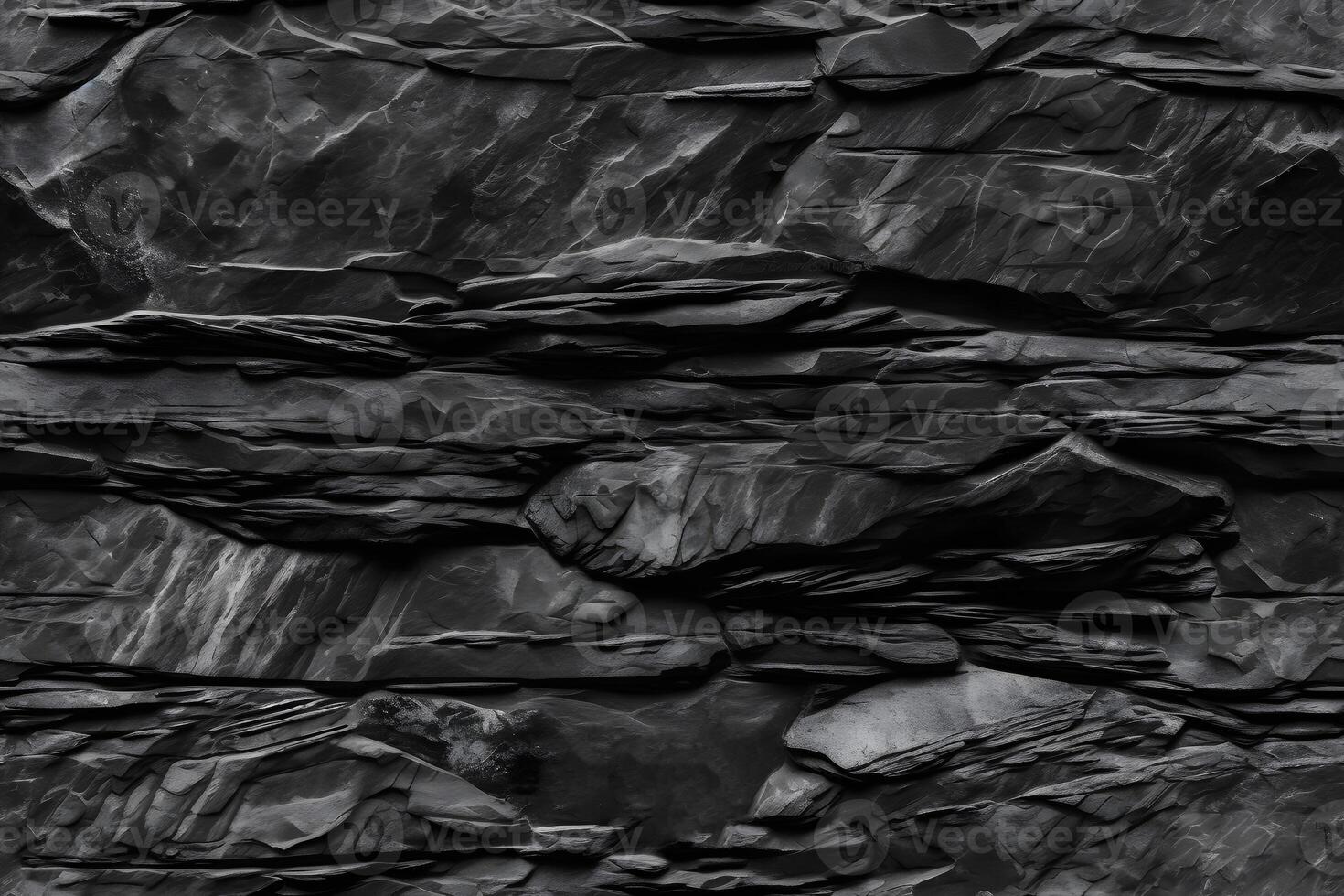 AI generated Seamless texture of dark grey black slate tile wall, neural network generated image photo