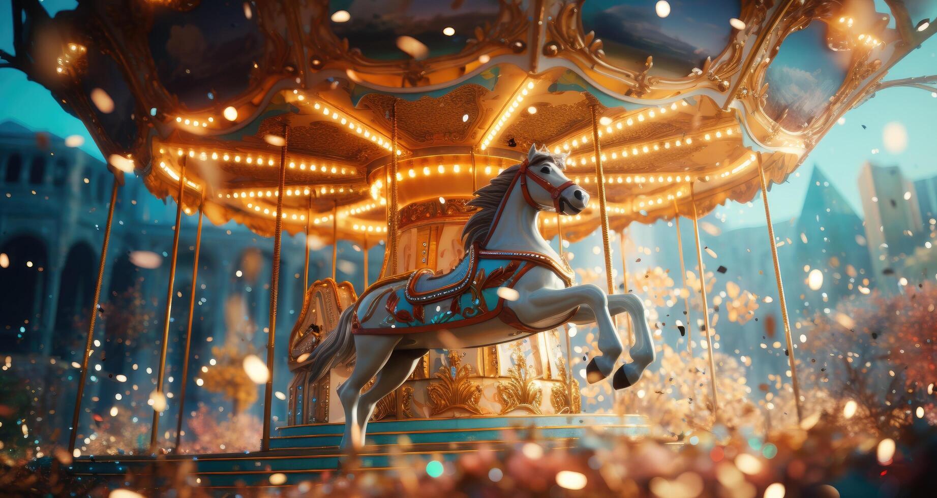 AI generated A video of confetti falling on a carousel photo