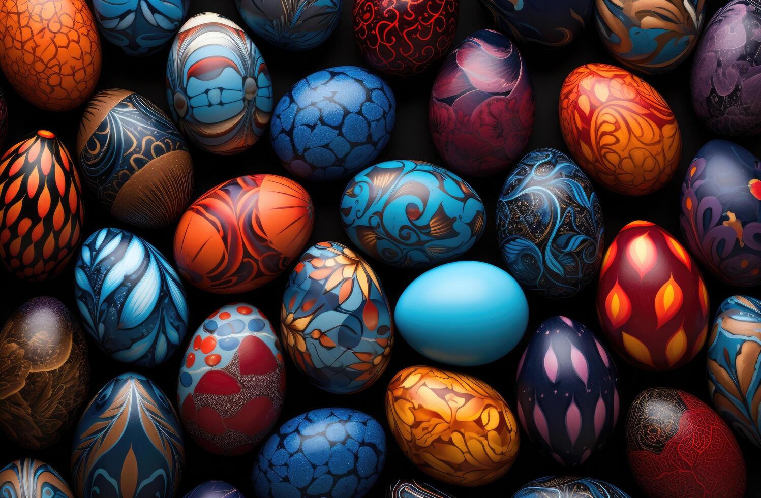 AI generated a large collection of painted eggs photo