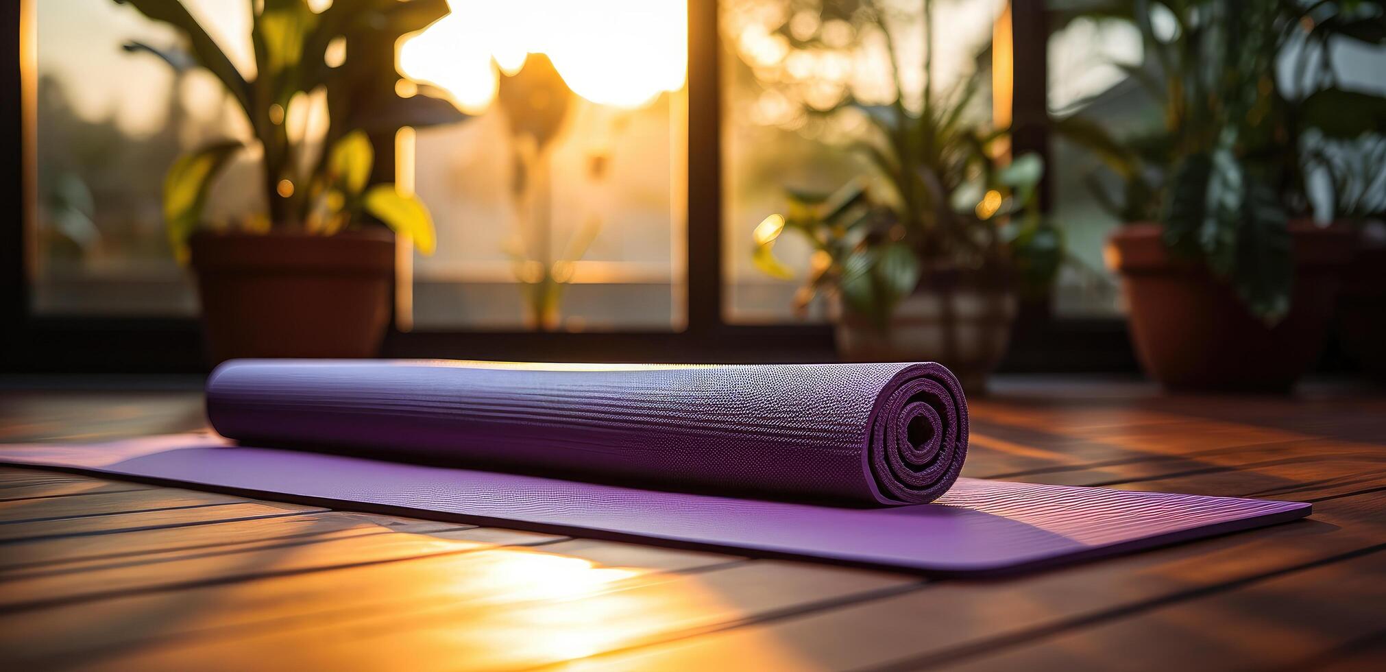 AI generated a yoga mat is hanging in the background photo