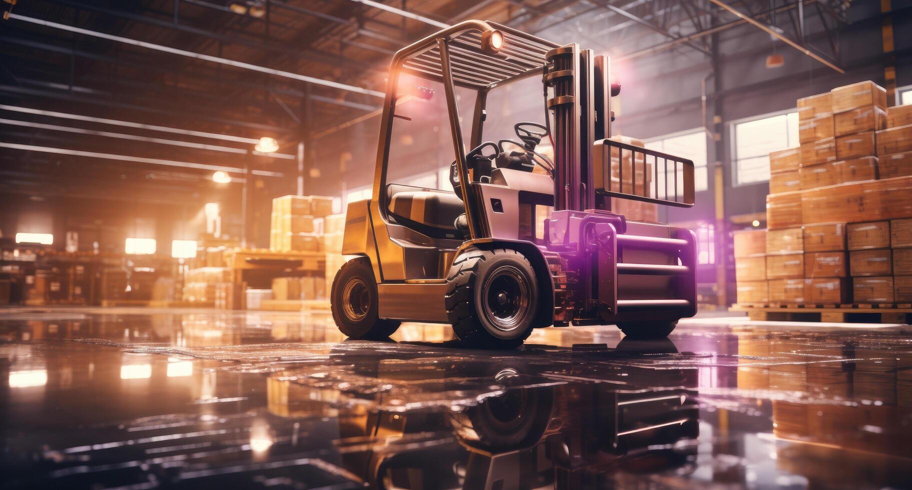 AI generated a forklift truck is driving through a warehouse photo