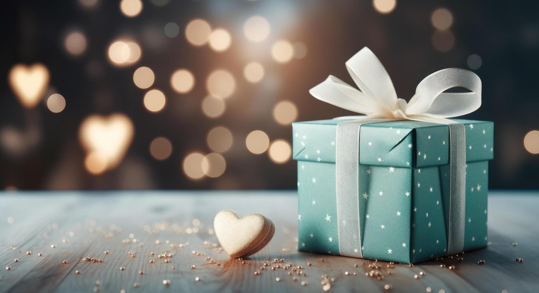 AI generated a gift box next to a pinecone on a green background, photo