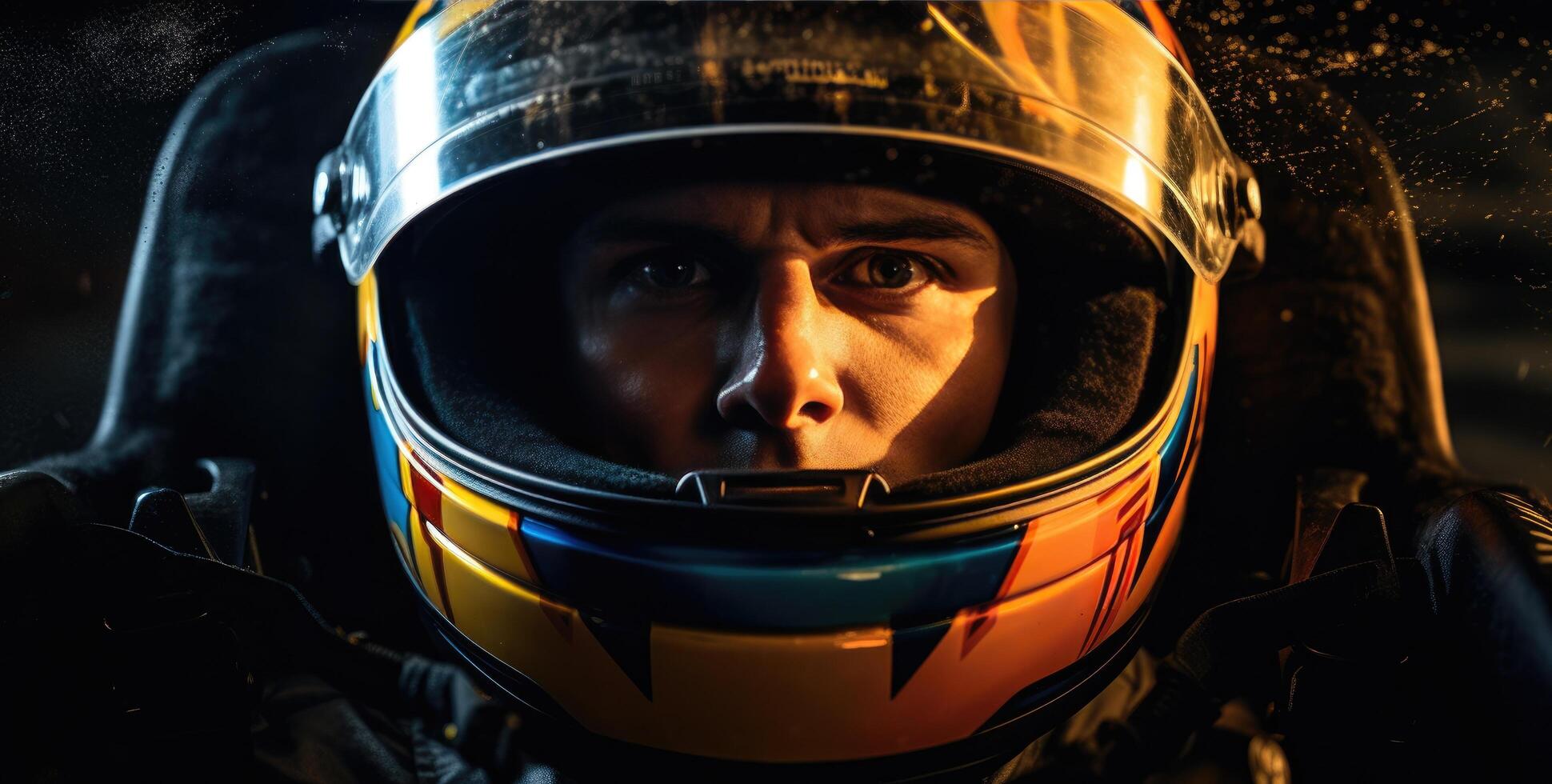 AI generated a driver in a racing car looking at the camera photo
