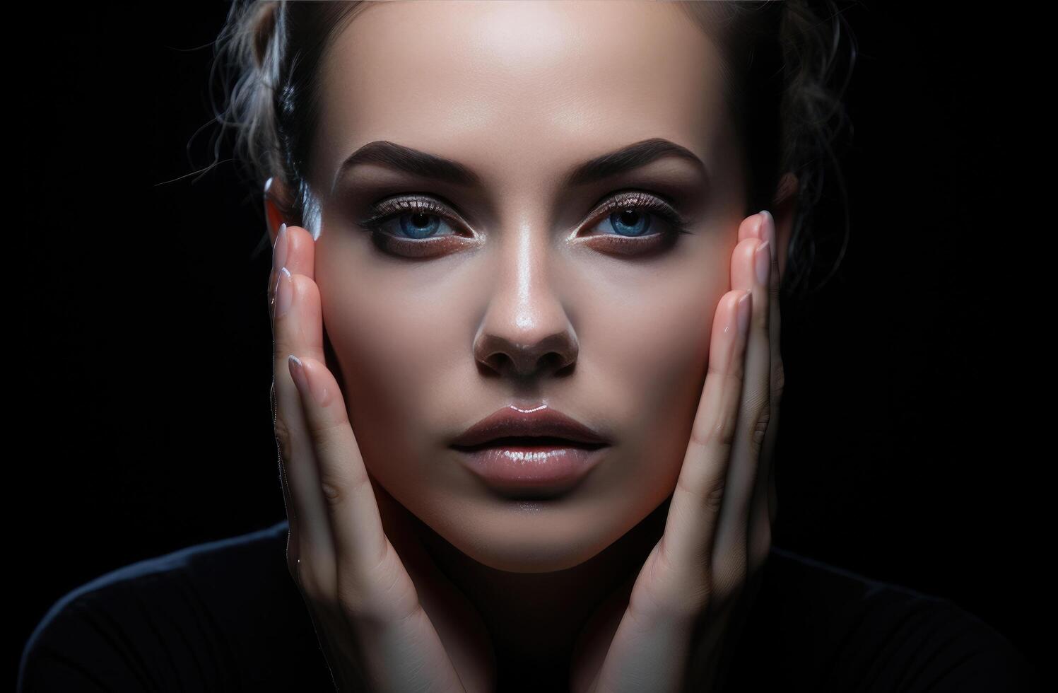 AI generated a woman with her hands on her face, photo