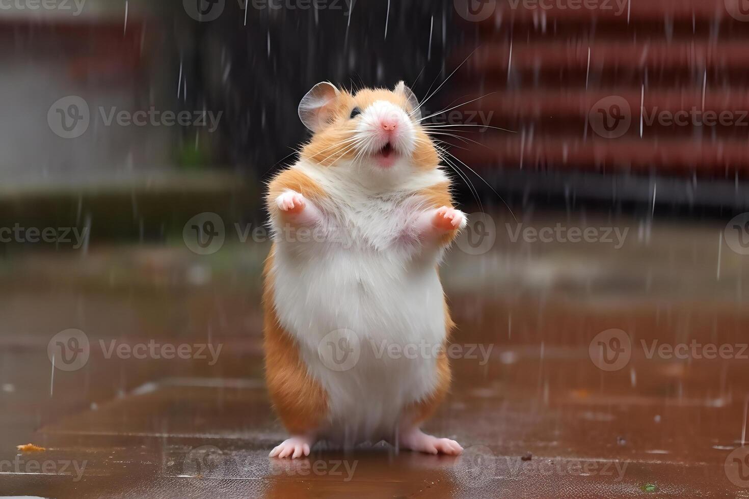 AI generated hamster dancing in the rain, neural network generated image photo