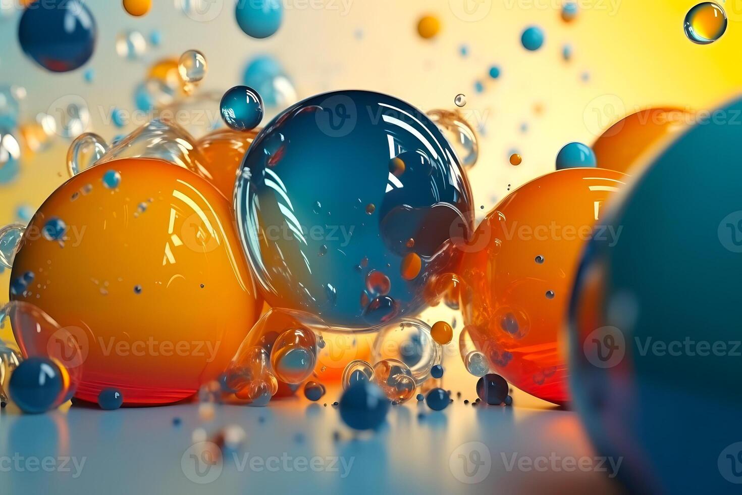 AI generated abstract background of colorful shiny gloss spheres or bubbles, neural network generated art photo