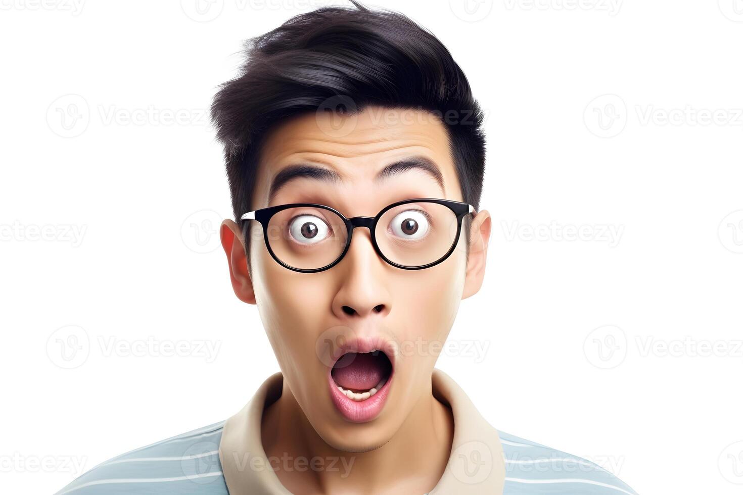 AI generated Surprised Asian young adult man on white background. Neural network generated photorealistic image. photo