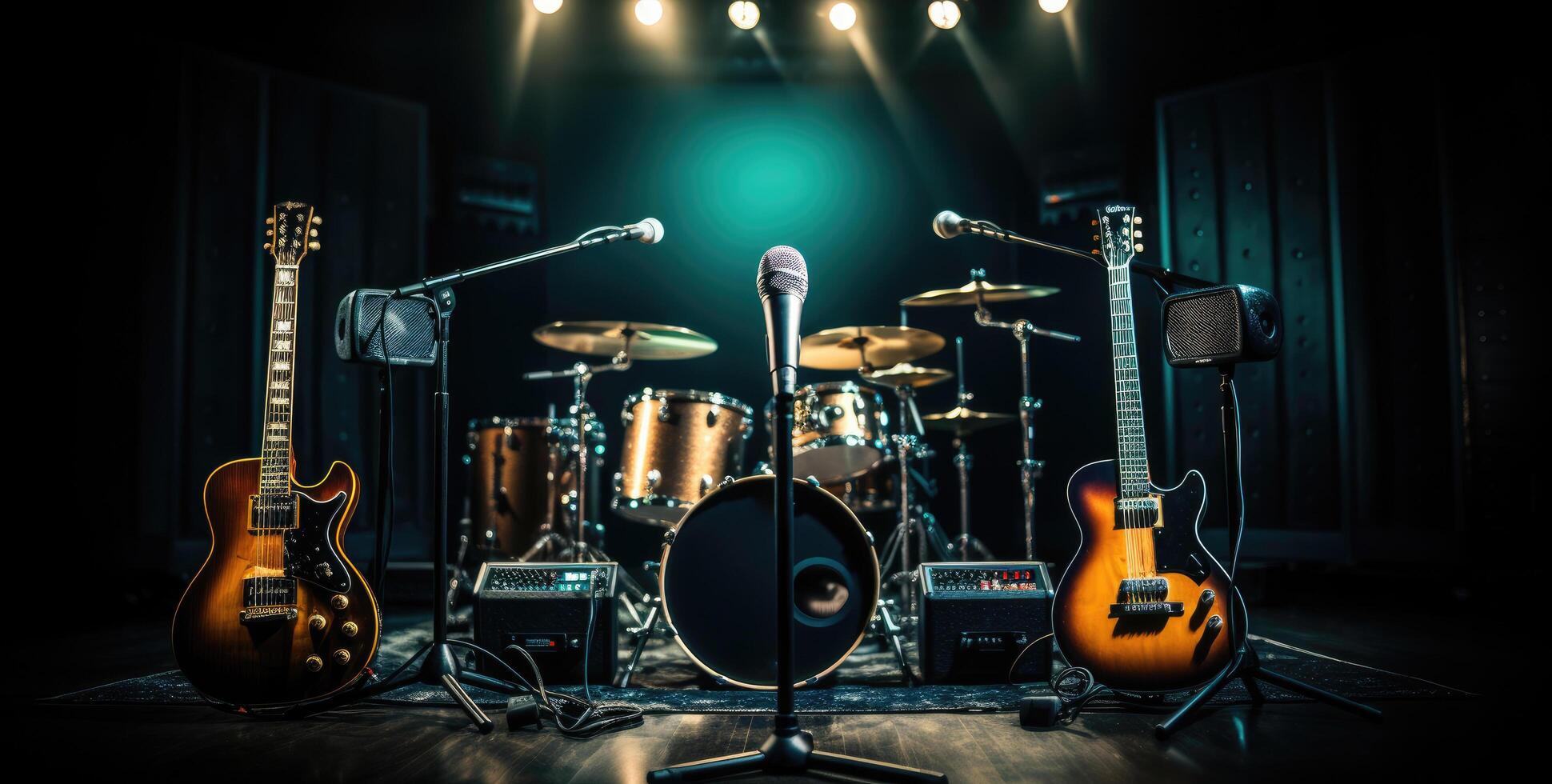 AI generated an amp and microphone with guitars in front of them photo