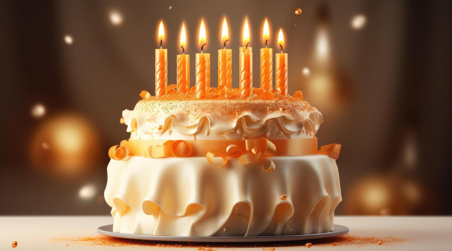 ai generado un naranja cumpleaños pastel ese tiene cinco velas en parte superior foto