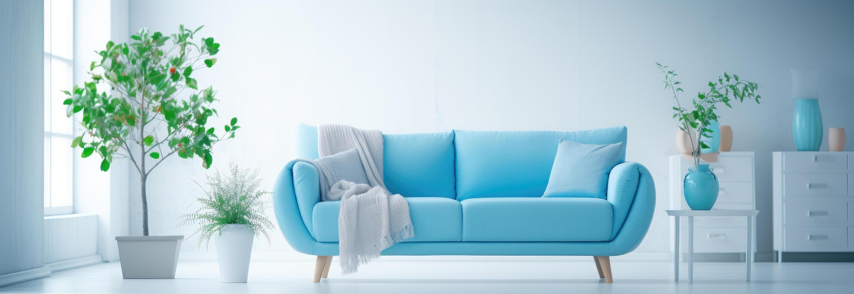 AI generated blue apartment interior and blue furniture photo