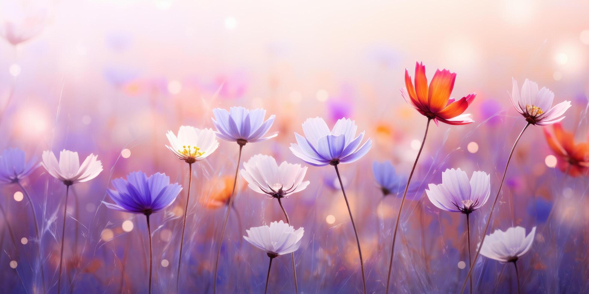 AI generated an abstract spring background, full of colorful flowers photo
