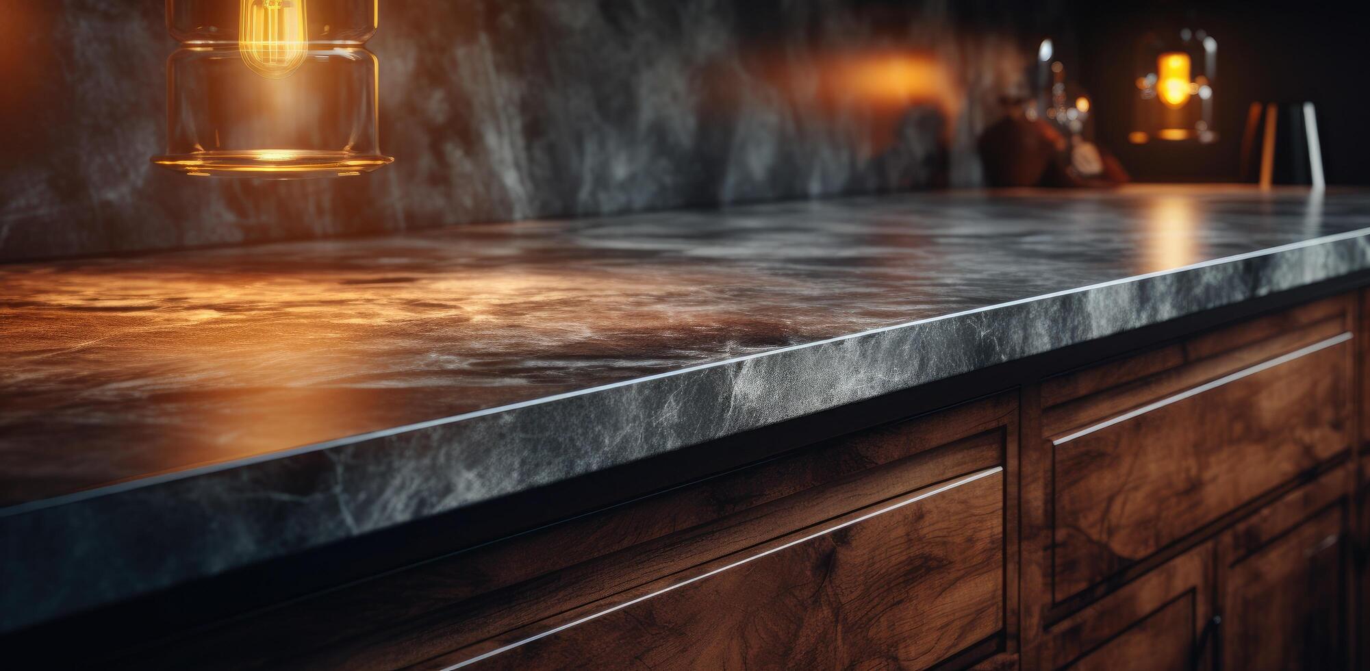 AI generated an image of an old modern kitchen counter with a black lamp photo