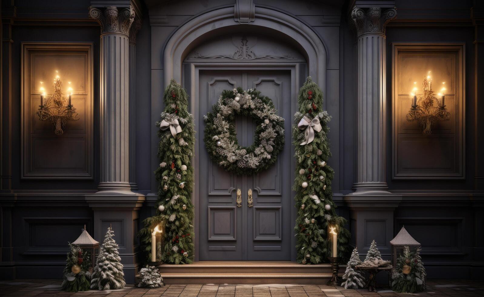 AI generated christmas door decor front doors and porches photo