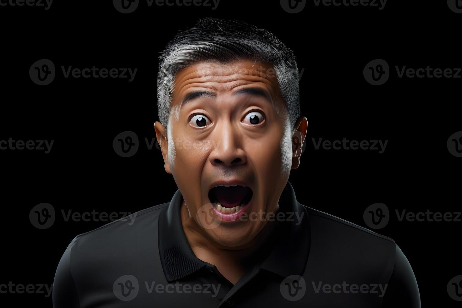 AI generated Surprised Asian man on black background. Neural network generated photorealistic image. photo