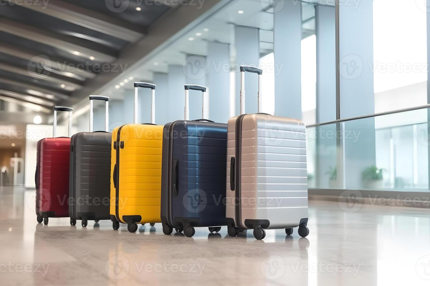 AI generated suitcases in airport, neural network generated art photo