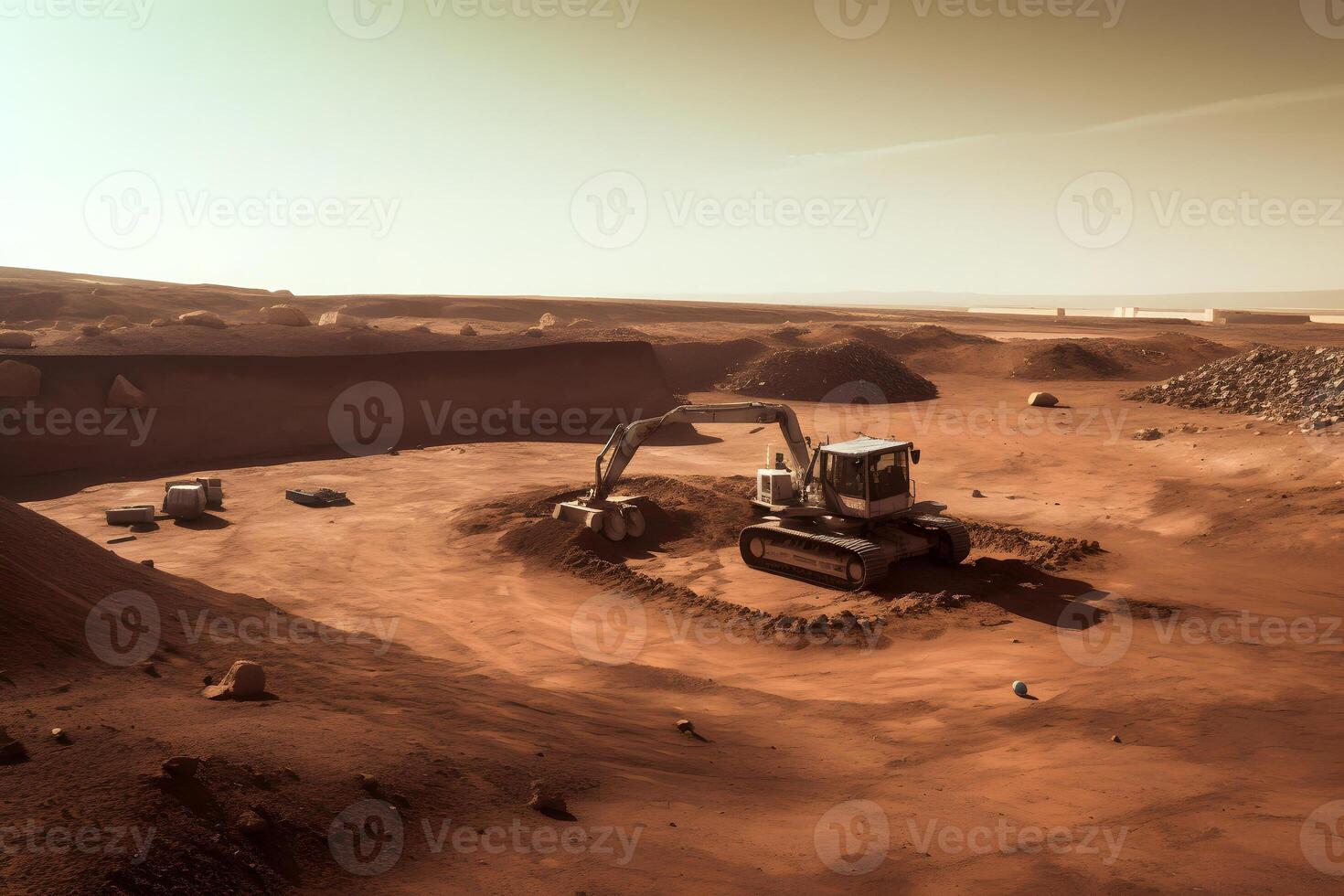 AI generated construction site on Mars planet surface, neural network generated photorealistic image photo