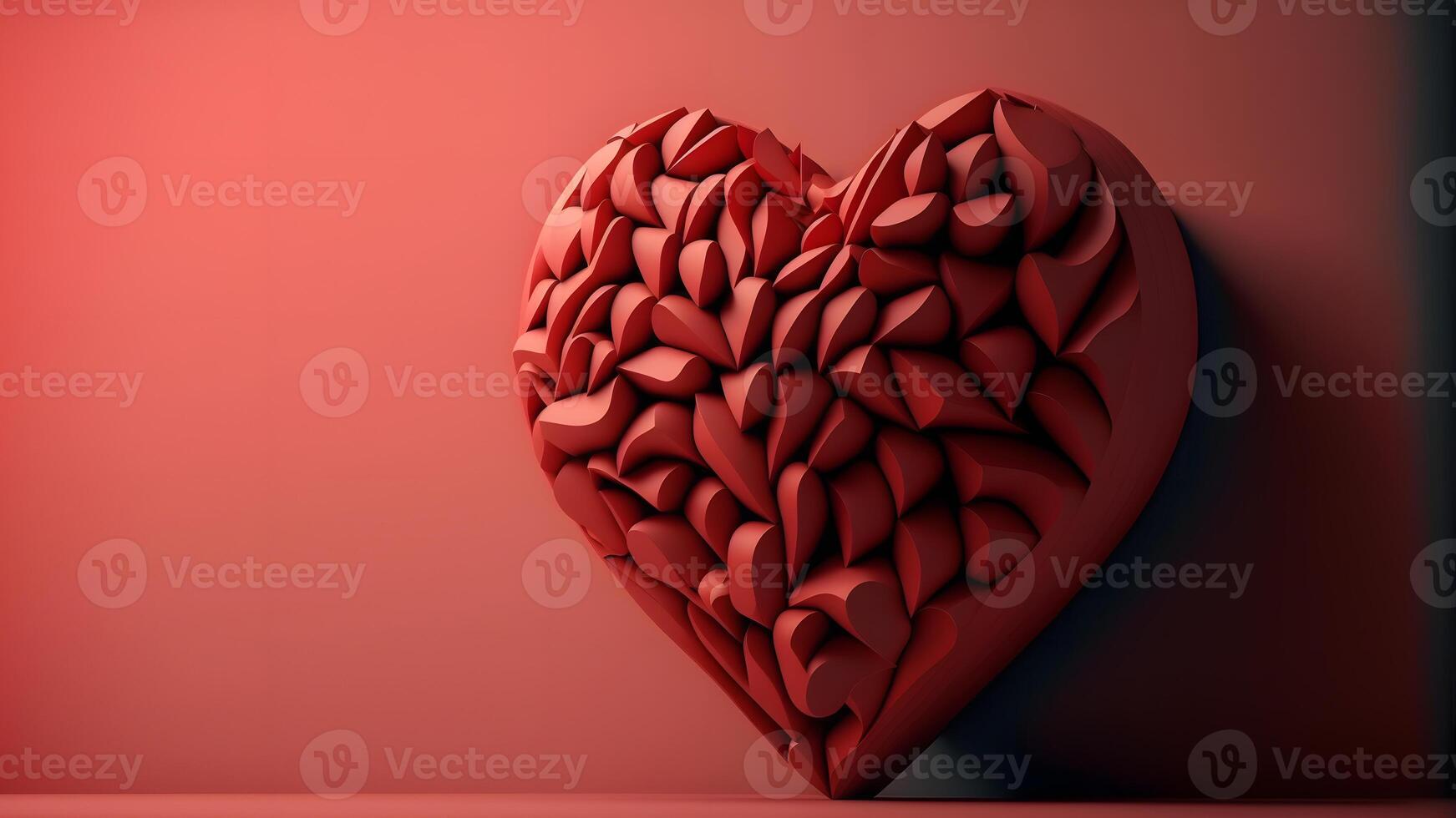 AI generated minimalistic valentines day background with heart symbol, copy space at the left side, neural network generated art photo