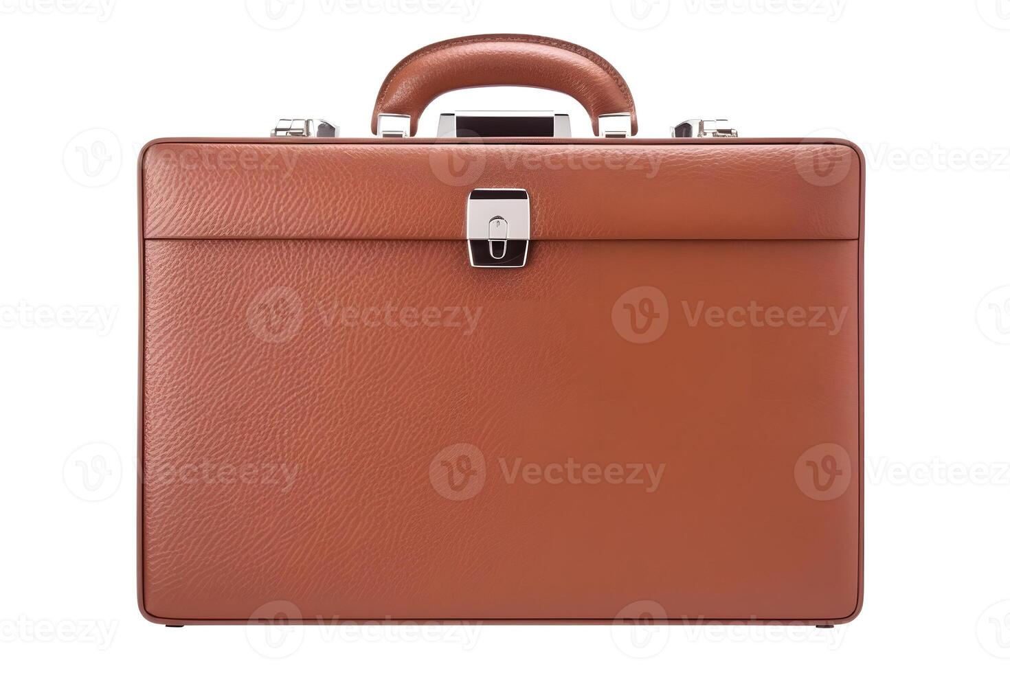 AI generated brown leather briefcase isolated on white background, front view, neural network generated image photo