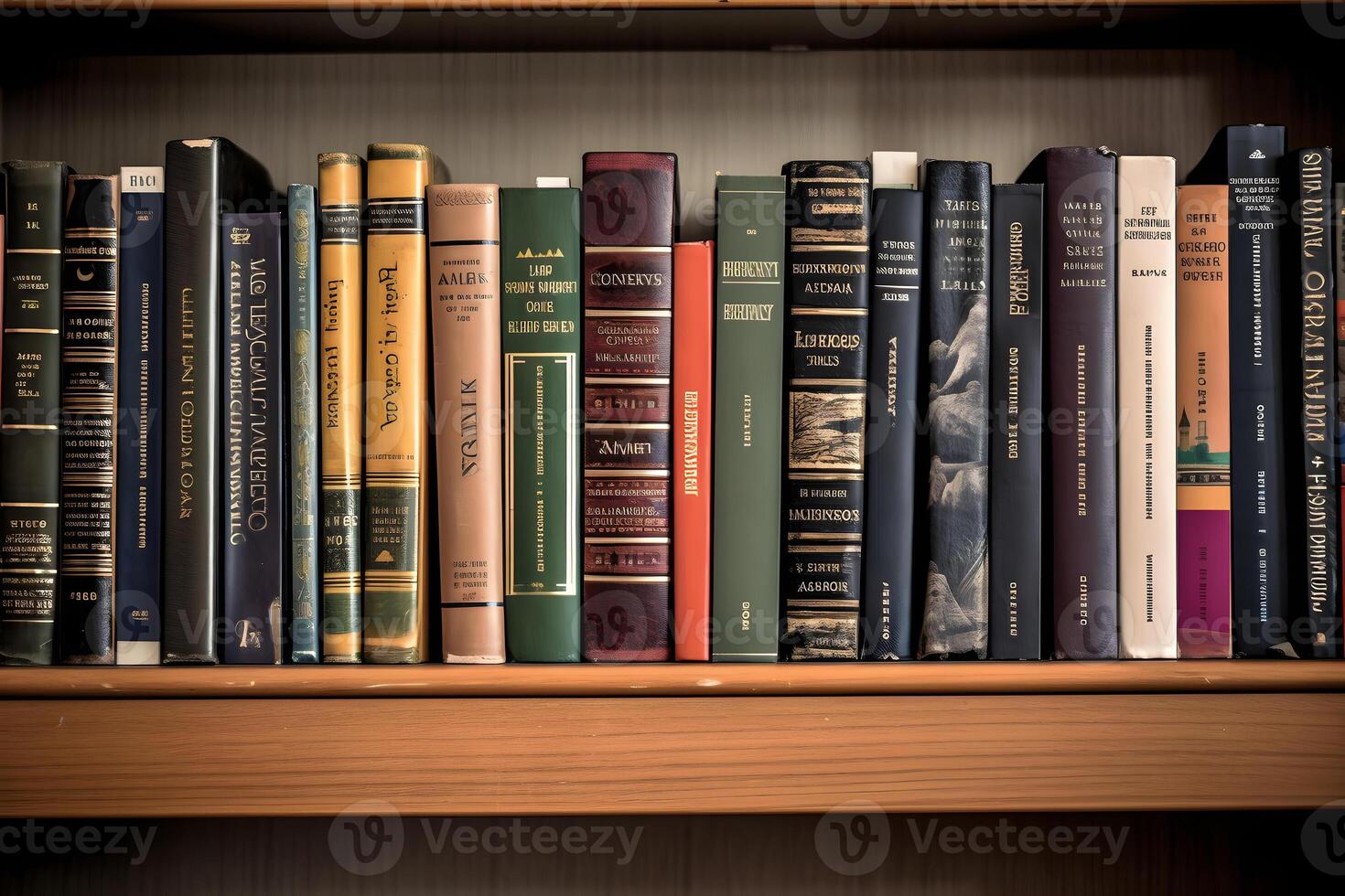 AI generated many books on shelf - full-frame view, neural network ai generated photo