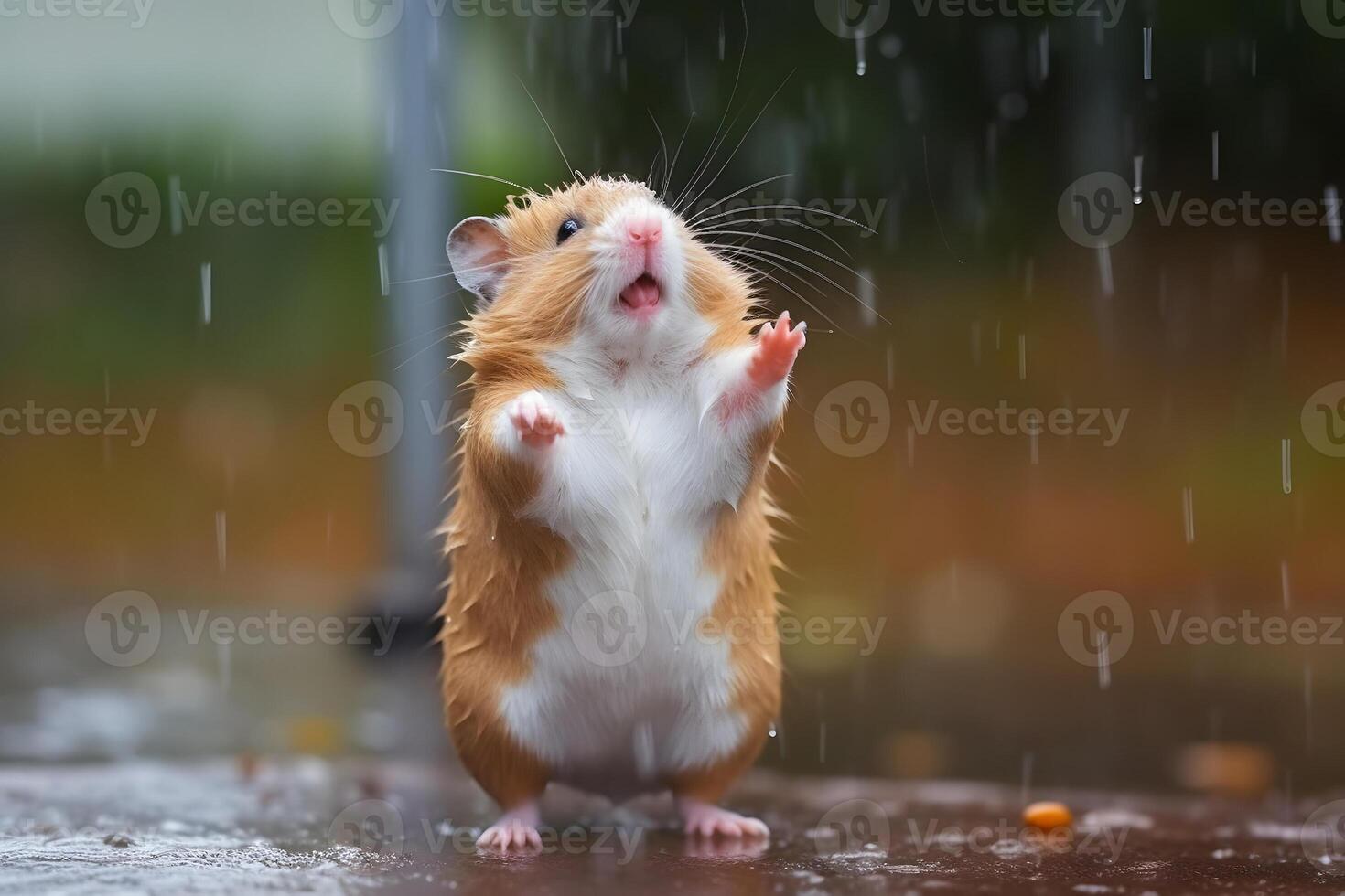 AI generated hamster dancing in the rain, neural network generated image photo