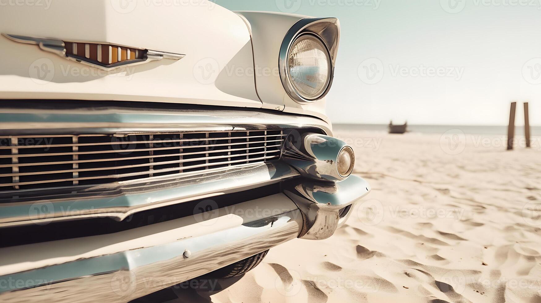 AI generated Vintage car parked on beach at sunny day, neural network generated art photo