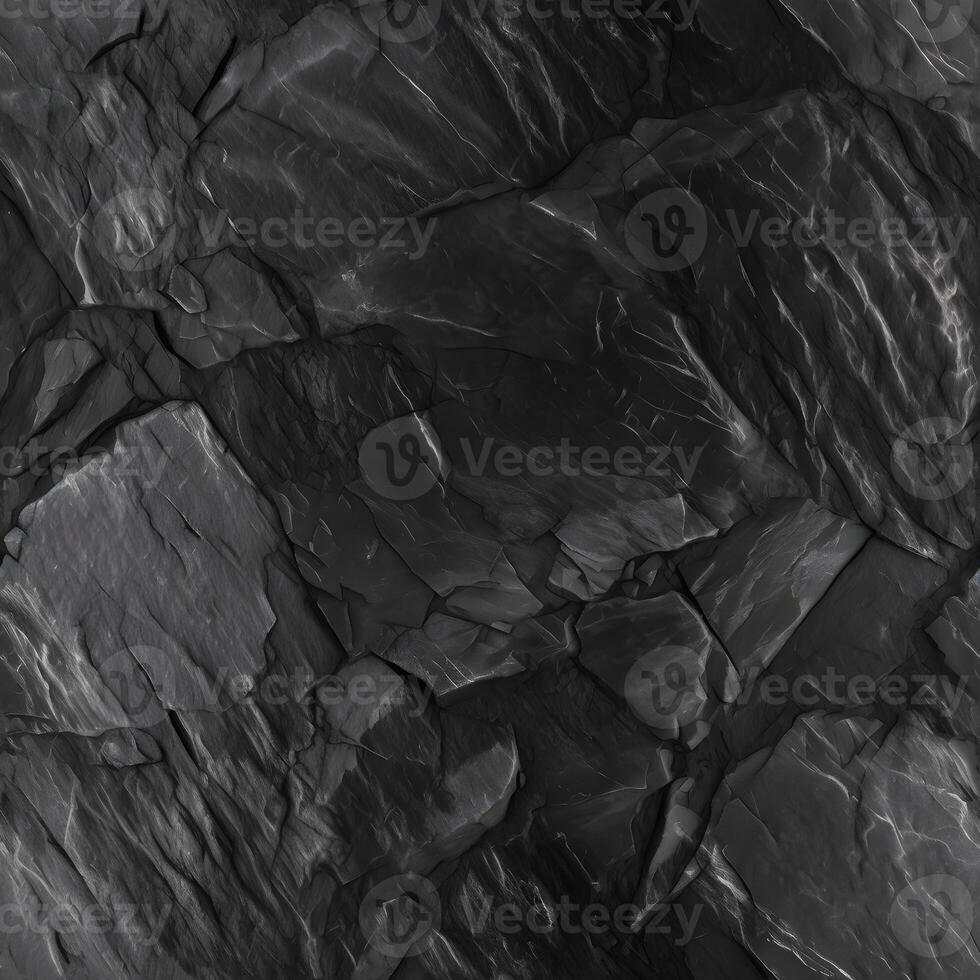 AI generated Seamless texture of dark grey black slate tile wall, neural network generated image photo