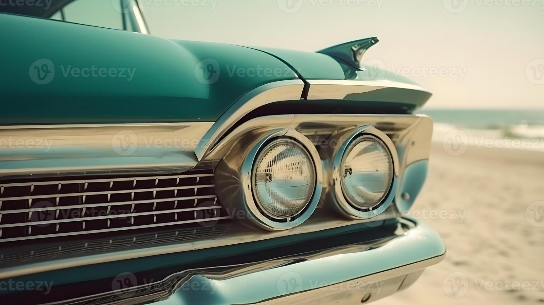 AI generated Vintage car parked on beach at sunny day, neural network generated art photo