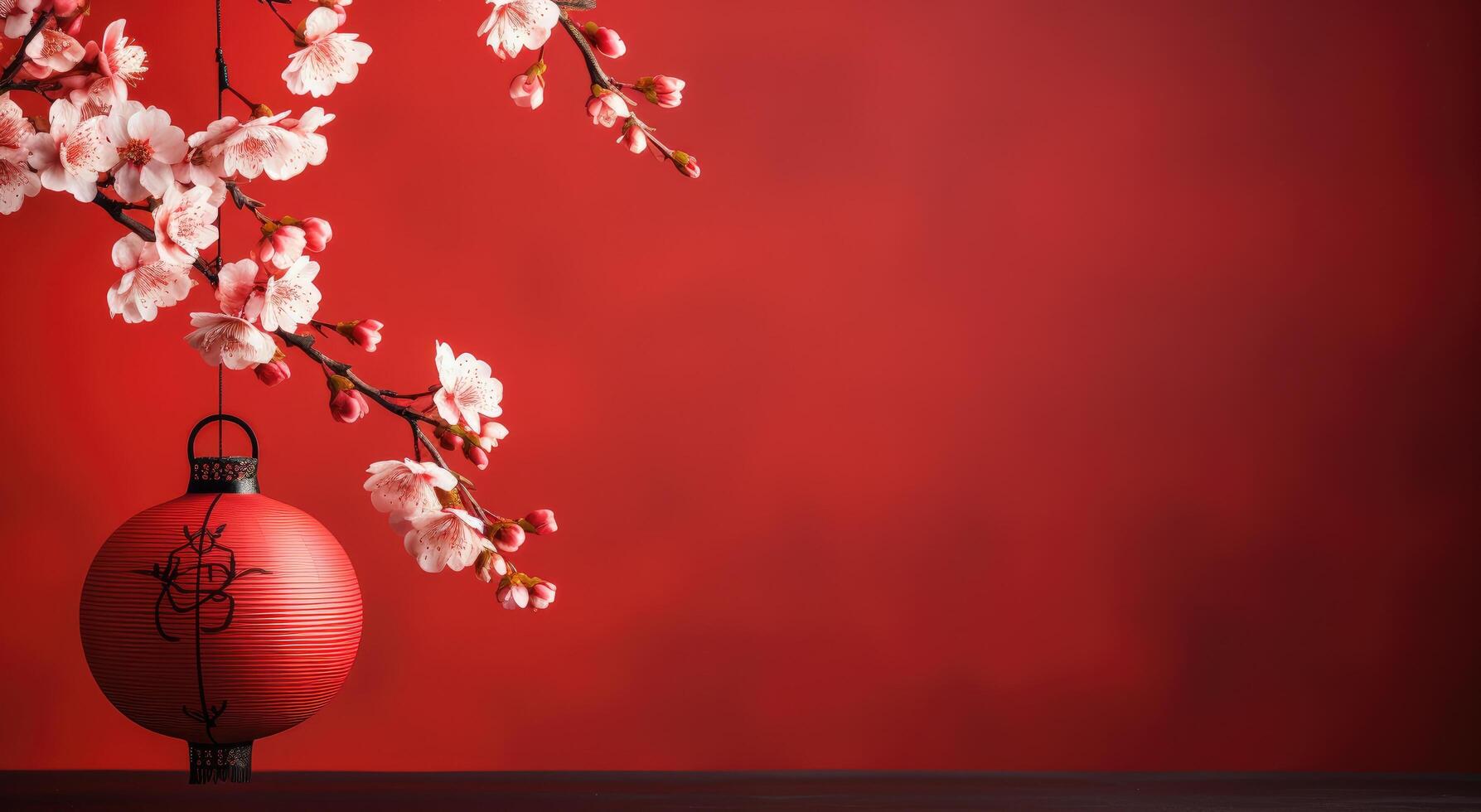 AI generated chinese lantern in bloom against red background photo