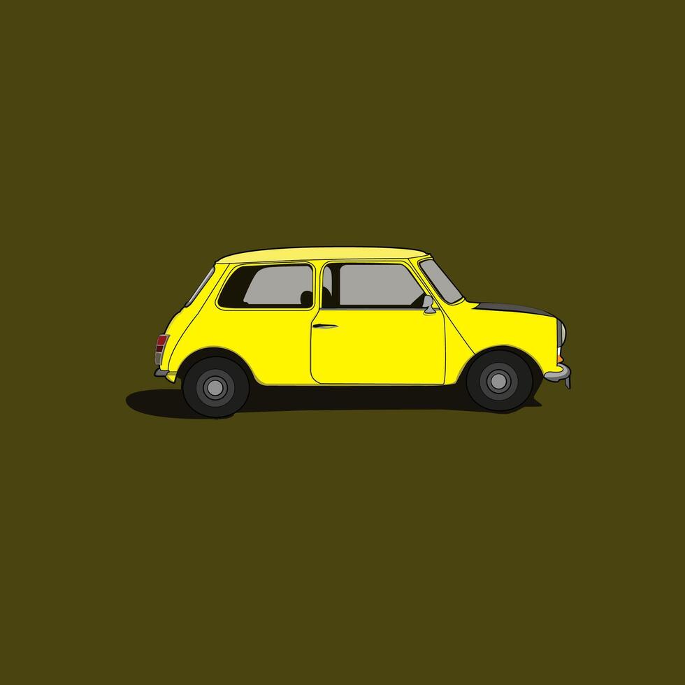 Illustration vector graphic of vintage mini yellow car with side view