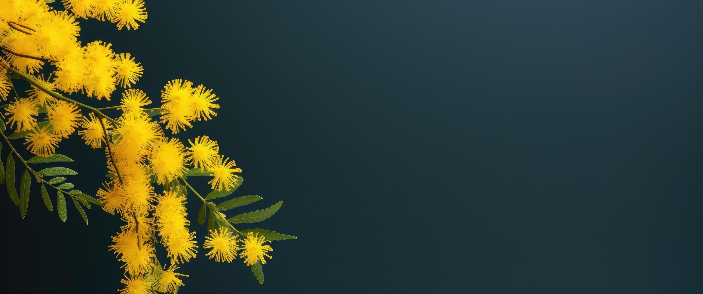 AI generated beautiful mimosa flower with bright yellow leaves, photo