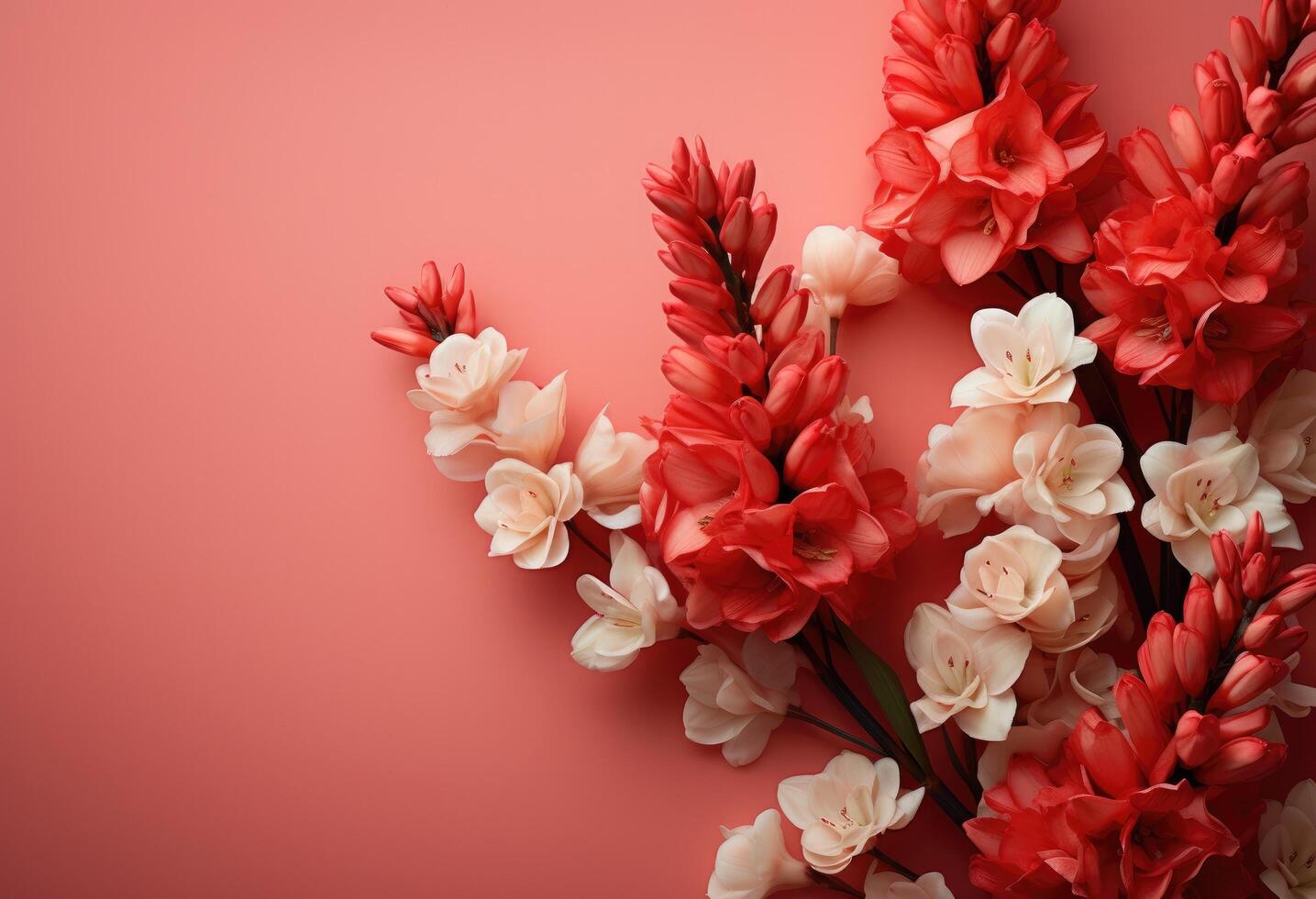 AI generated chinese new year, paper hyacinth, pink red background photo