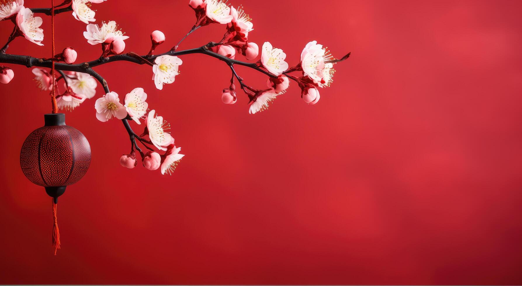 AI generated chinese lantern in bloom against red background photo