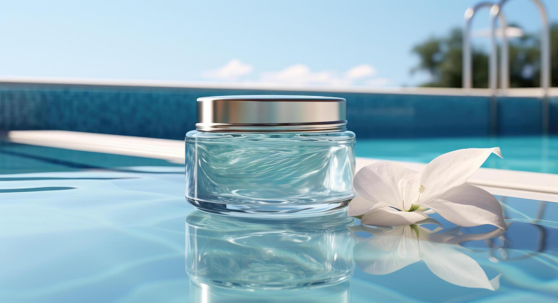 AI generated clear eye cream in the swimming pool, photo